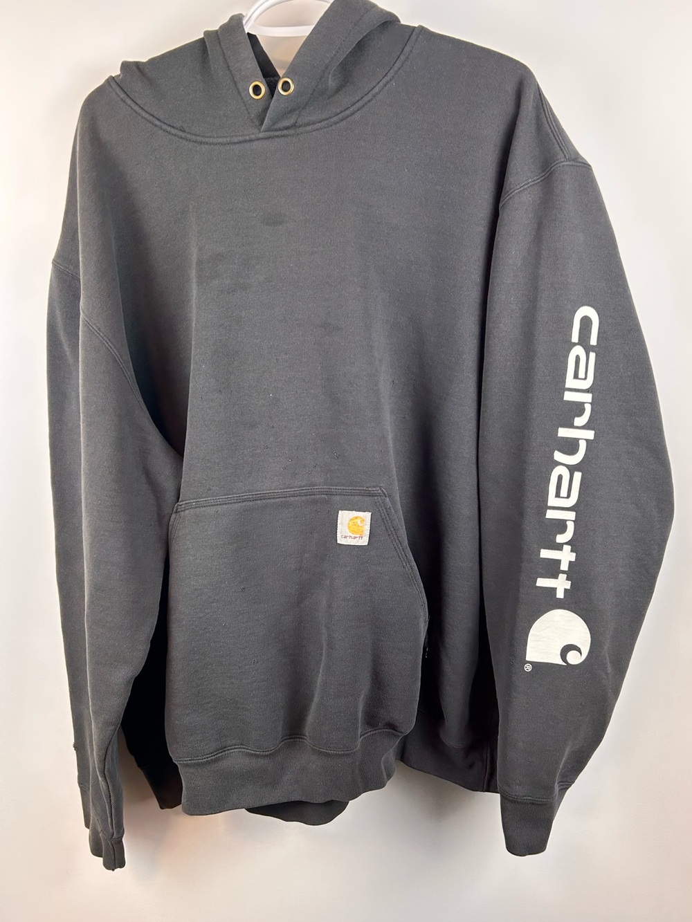Carhartt Original Fit Hoodie Men’s 2XL Black Sleeve Logo Heavy Pullover Workwear